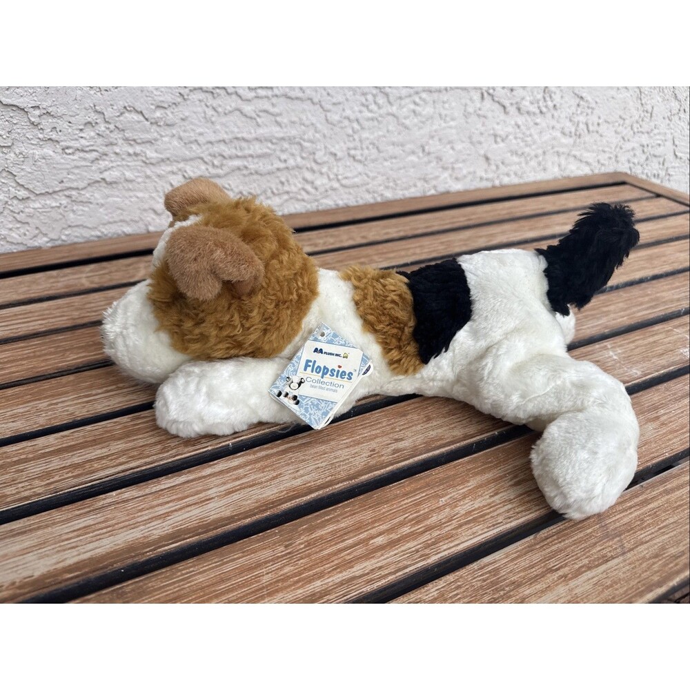 Vintage "FLOPSIES" Aurora Wire Fox Terrier Puppy Dog Tricolor Stuffed Plush 11”